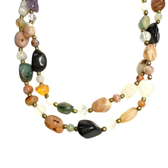 Long Agate Stone Necklace Natural Boho Chic Pendant Layered Jewelry Gift - Picture 6 of 11